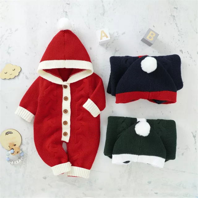 Baby Newborn Sweater Jumpsuit Girl Boy Winter Outfits Knit Hooded Romper Clothes