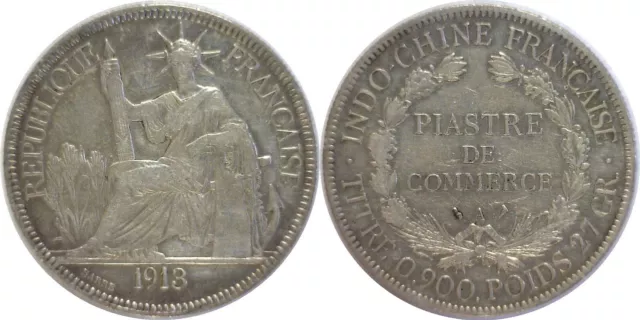 1913 A French Indo-China Piastre Silver KM# 5a.1 VF Details Polished
