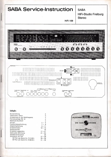 SERVICE MANUAL INSTRUCTIONS For Saba Hifi-Studio Freiburg £7.64.