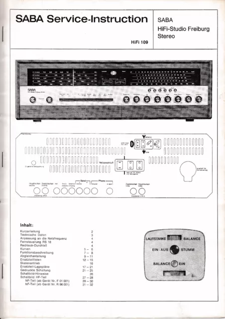 Service Manuel D'Instructions pour Saba Hifi-Studio Freiburg