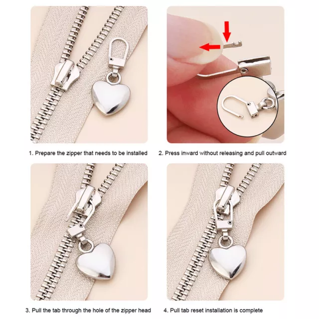 1pcs Detachable Metal Zipper Pullers Heart Shape Zipper Sliders Head Zipper Pull