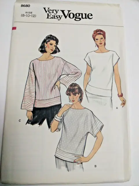 Jersey Suelto Camisa Top 8 10 12 Muy Fácil Costura Patrón Vogue 8680 Vtg UC 80s