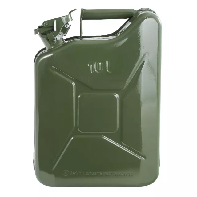 10L Tall Green Car Fuel Diesel Petrol Oil Water / Gas Steel Jerry Can - Baylent