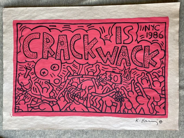 Keith Haring (Handmade) Drawing - Painting on old paper signed & stamped