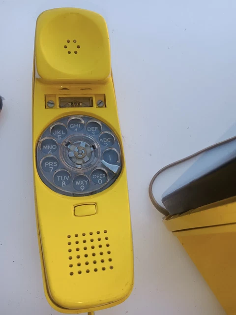 Teléfono vintage Western Elect. Centro de mensajes amarillo de la década de 1970