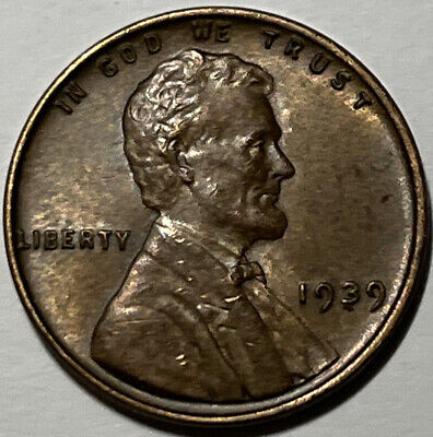 XF+ 1939 LINCOLN WHEAT CENT Philadelphia Mint Penny USA 1c ACTUAL PHOTOS Lot A3
