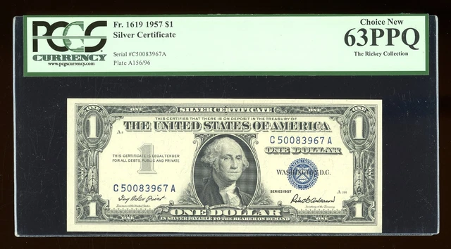 DBR 1957 Silver Fr. 1619 CA Block PCGS 63 PPQ Serial C50083967A