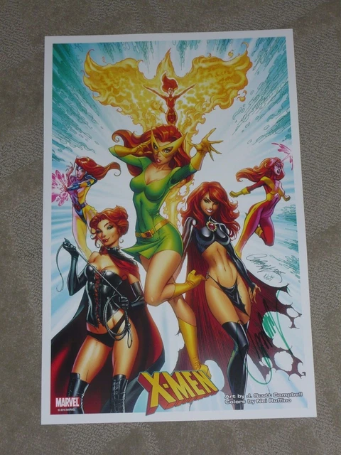 2016 SDCC XMEN GIRLS ART PRINT SIGNED BY J SCOTT CAMPBELL 11x17