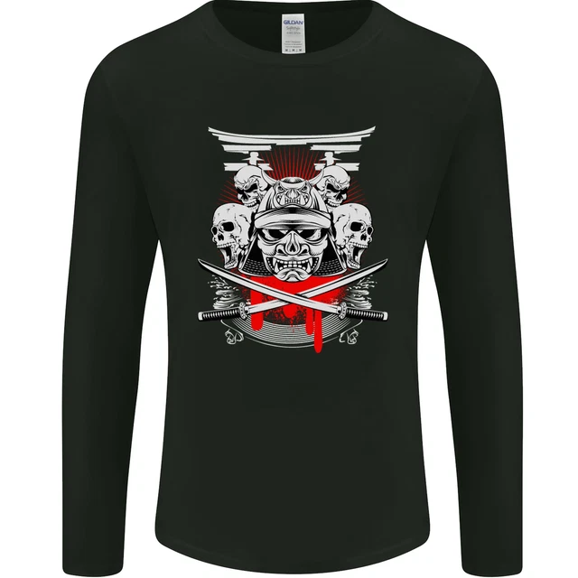 T-shirt a maniche lunghe Samurai Skulls Giappone arti marziali MMA da uomo