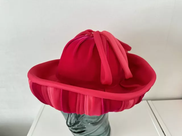 Vintage MITZI Boutique Of London Red Pink Velvet Hat - Races - Wedding - Event