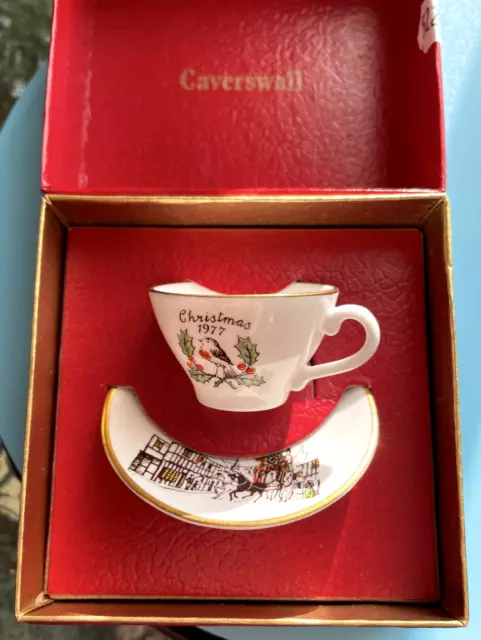 Vintage Miniature Christmas 1977 Cup & Saucer Caverswall Fine China