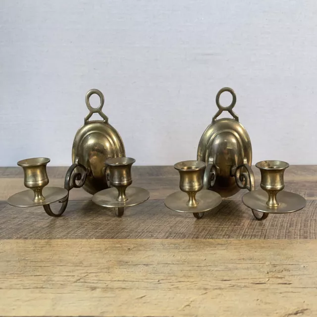 Beautiful Vtg Ornate Solid Brass Double Arm Wall Sconce Set