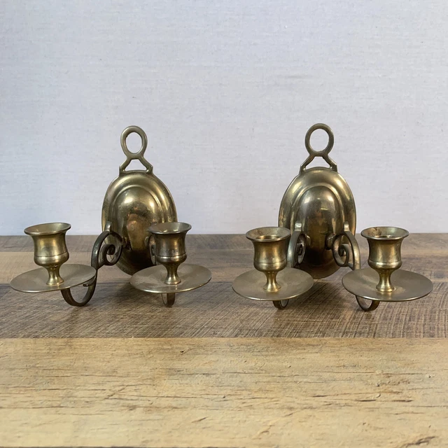 Beautiful Vtg Ornate Solid Brass Double Arm Wall Sconce Set