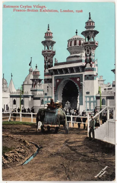 1908 FRANCO BRITISH EXHIBITION - Ceylon / Sri Lanka Village Elephant - postcard