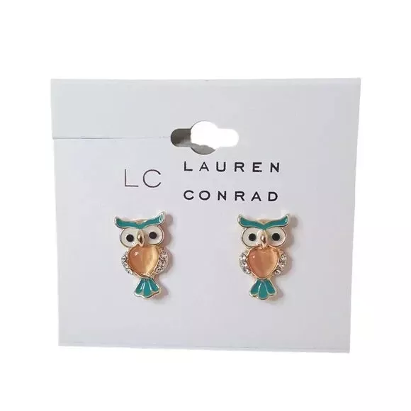 LC Lauren Conrad Gold Plated Multi Color Owl Stud Earrings NWT