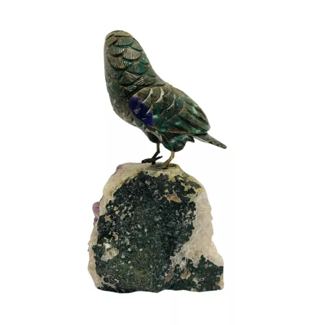 VINTAGE 8.5” TALL Hand Carved Gemstone Bird on Amethyst Geode Base Rare ...