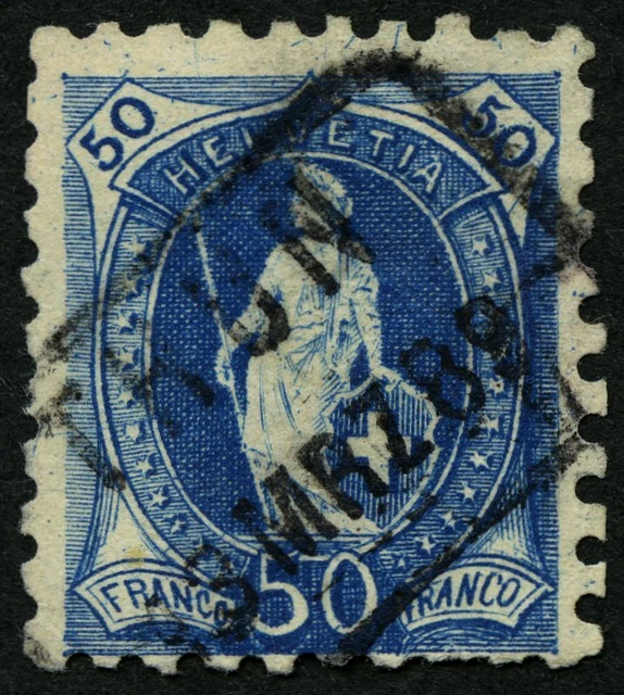 SCHWEIZ BUNDESPOST 1882, 50 C. blau, gez. K 9 3/4:91/4, feinst (übliche Zähnung)