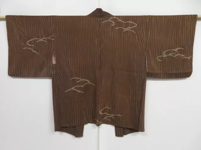 0928i04z520 Vintage Japanese Kimono Silk HAORI Dark brown Shibori