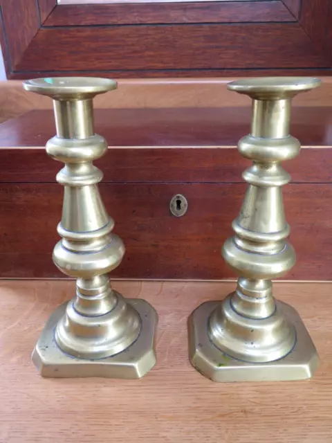 GOOD PAIR OF Antique Brass Baluster Stem Candlestick Holders Large