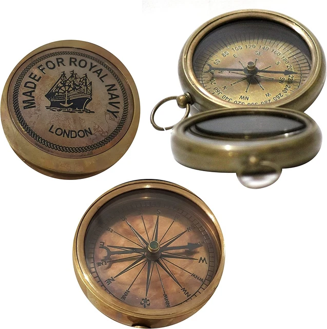 Antique Brass Sundial Compass Marine Boat Gift Pocket Sundial Compass