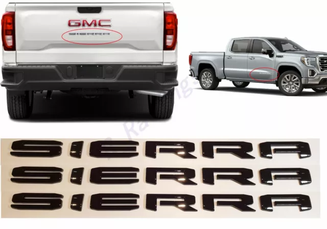 3Pcs New Gloss Black 2019+ Up Gmc Sierra Letter Emblem 1500 2500 3500 At4 Denali