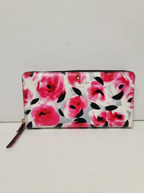 Kate Spade Wallet Nada Grove Street Printed Rosebed WLRU2829 Pink Gray Rose euc