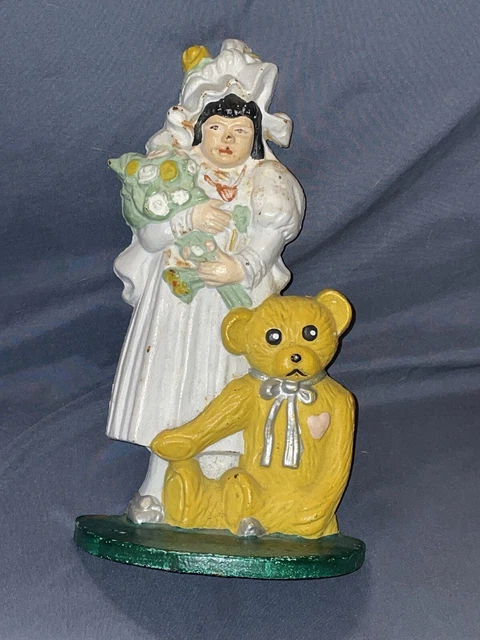 *COLLECTIBLE* Vintage🧸VICTORIAN Style Girl w/ TEDDY Bear🧸CAST IRON Door Stop!!