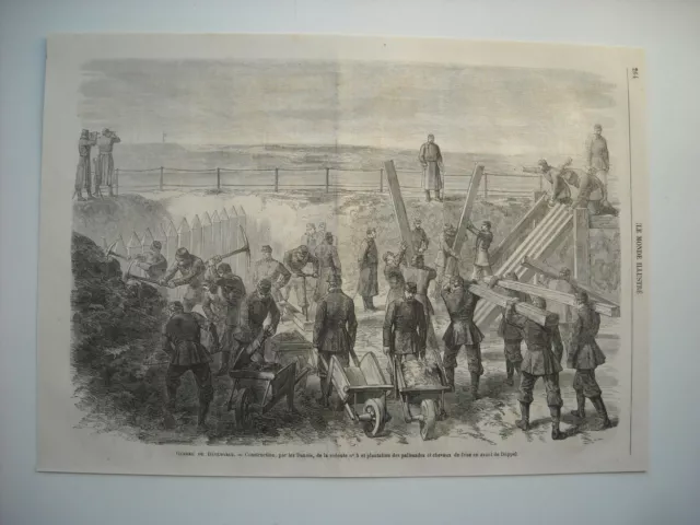 Gravure 1864. Guerre De Danemark. Devant Düppel Construction, Par Les Danois, De