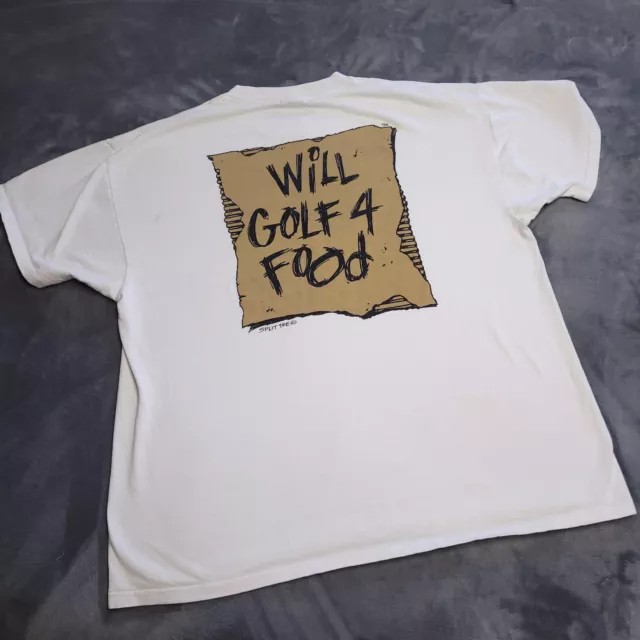 Vtg 90s Will Golf For Food Split Tee XL Single Stitch USA 90s Funny Humor Stain