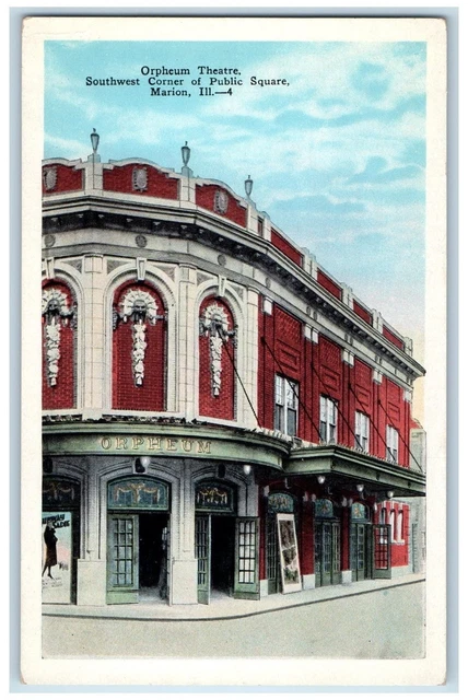 Postcard C1920's Orpheus Theater South-West Corner of the Public Square Marion on