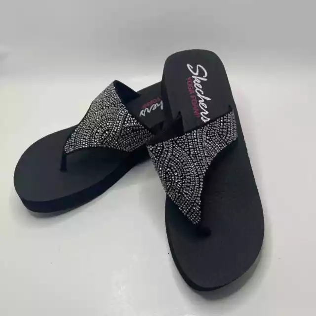 SKECHERS YOGA FOAM Flip Flops Black Thong Sandal Size 9 Womens
