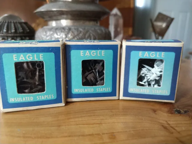 3 vintage used boxes Eagle insulated painted Staples. Brown, white
