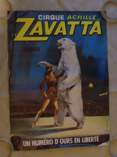 Affiche Ancienne Cirque Zavatta Old Circus Poster Ours Blanc