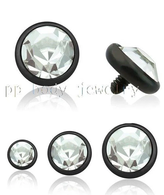 2pcs. 14G Flat CZ Black PVD Steel Internally Threaded Dermal Anchor Top Part