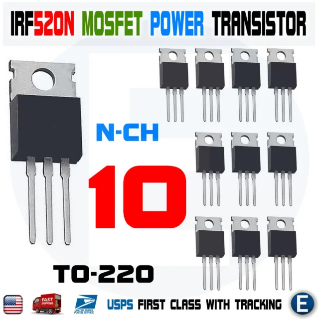 10pcs IRF520 IRF520N N-Channel IR Power MOSFET Transistor TO-220 9A 100V USA