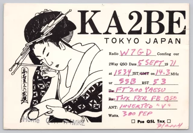 Tokyo Japan, Amateur CB Ham Radio QSO QSL , KA2BE, Vintage Postcard