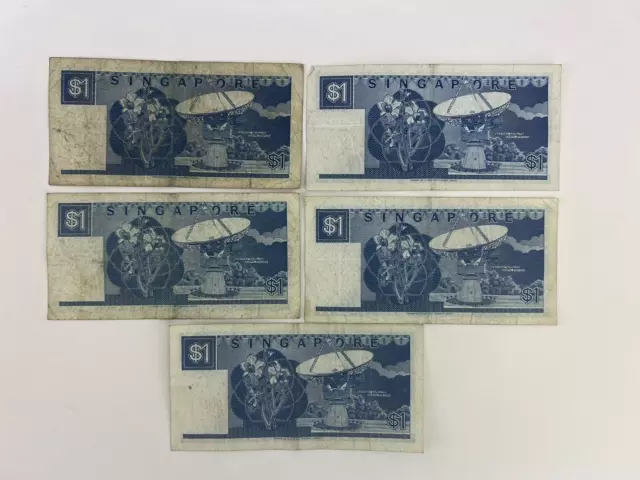 Lot Of 10 Singapore 1 Dollars Banknote