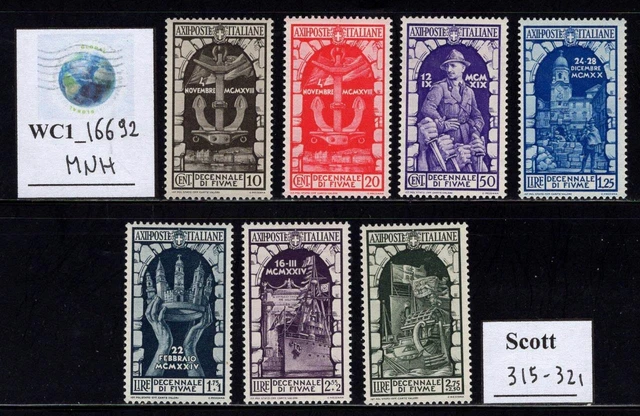 WC1_16692. ITALY. 1934 10th. ANNIV. ANNEXATION OF FIUME set. Sc. 310-314. MNH