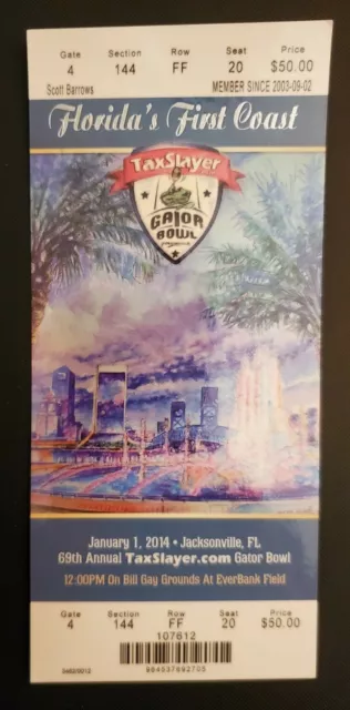 Taxslayer Gator Bowl Ticket 1/1 2014 Nebraska vs Georgia Football LAST ONE Stub