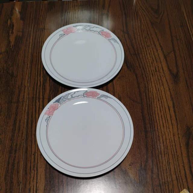 CORELLE ROSE Duo 1/2 Inch Salad Luncheon Plates Gray Pink
