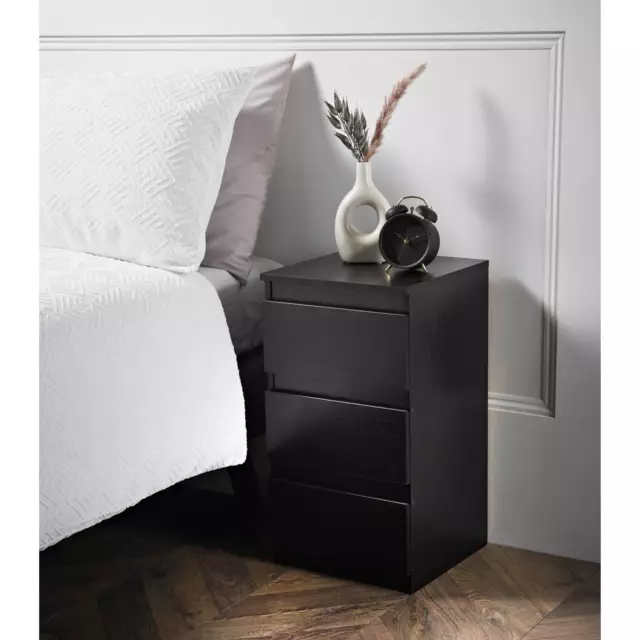 3 Drawer Black Bedside Cabinet Furniture Storage Nightstand Bedroom Side Table