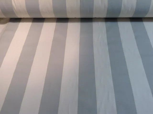 Decking Stripe Grey Cotton Fabric Curtain Blind Upholstery Craft