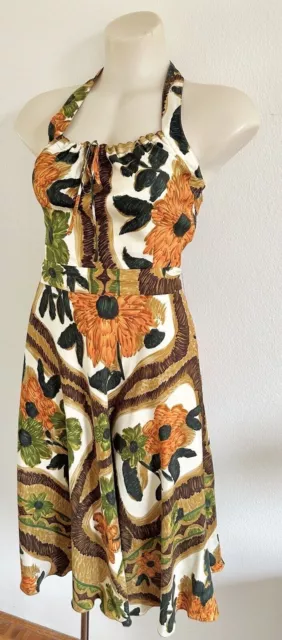 Moschino Dress Floral Artwork Paint Silk Satin 2005 Vintage Size IT 40 Celebrity