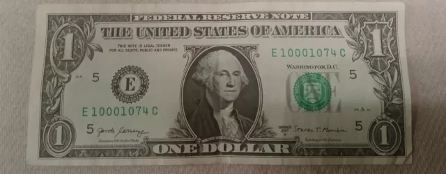 2017 1 Dollar Star Note Us Federal Reserve Note Fancy Serial Number