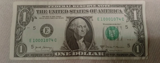 2017 1 Dollar Star Note Us Federal Reserve Note Fancy Serial Number
