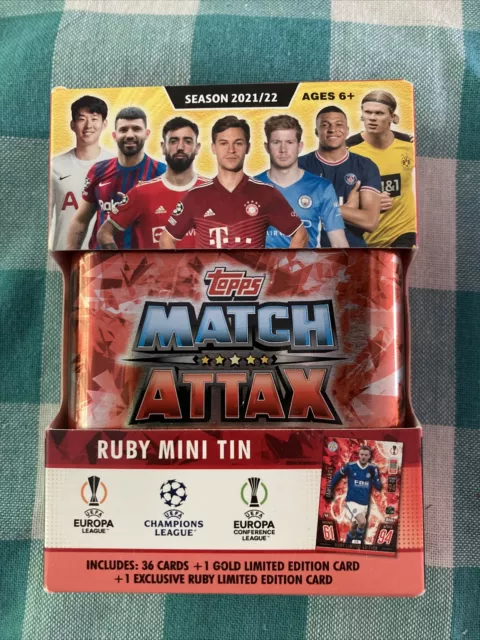 2021-22 Topps Match Attax Champions League Ruby Mini Tin 38 Cards+LE Jamie Vardy
