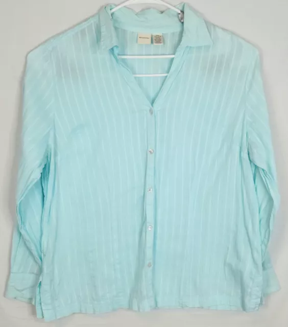 Merona, Womens Long Sleeve Thin Button Up Blouse, Size 22W, Light Sky Blue