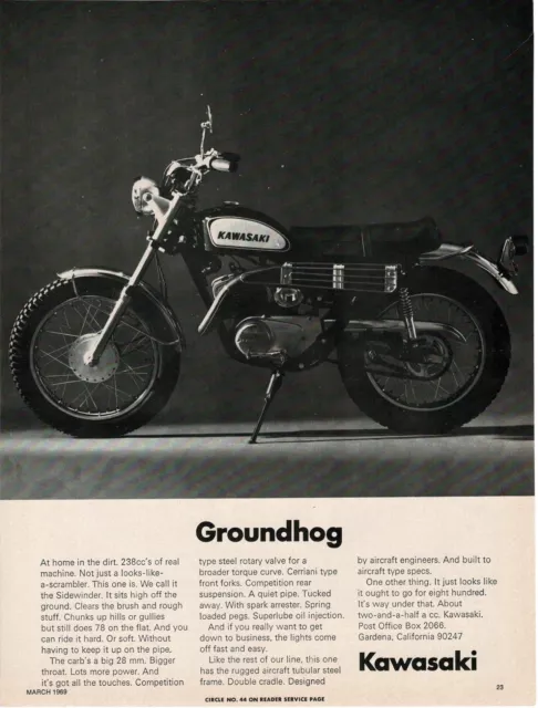 1969 Kawasaki Sidewinder 238cc Motorcycle VINTAGE Print Ad