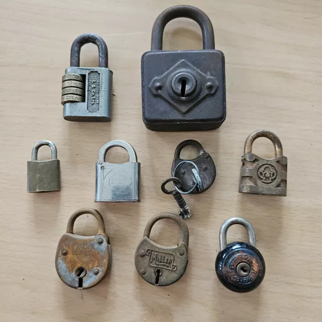 Job Lot Of 9 Vintage Padlocks Yale, L&Co, Nabic, B&B, Etc