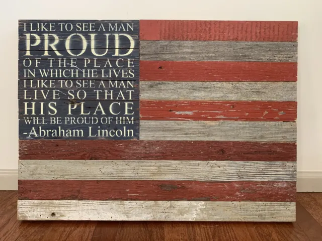 Rustic Reclaimed Barn Wood American Flag ~ Abraham Lincoln Quote
